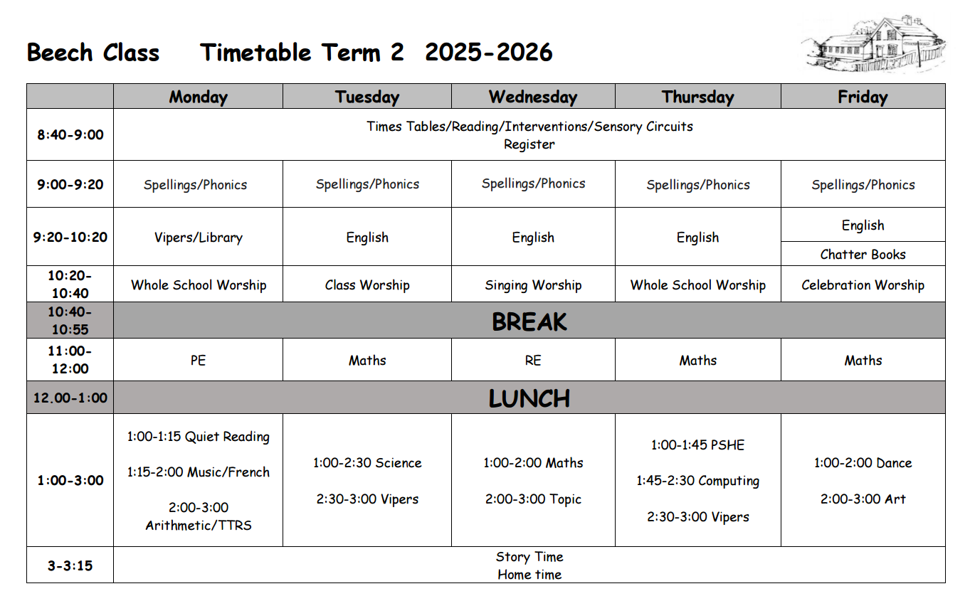 Term 2 Timetable